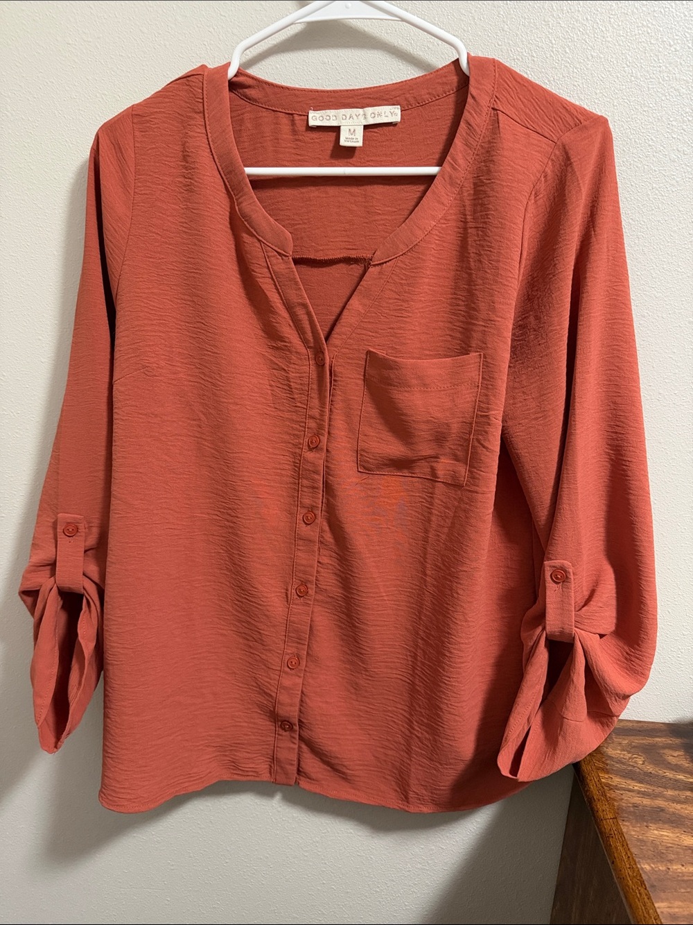 Rust Button-Front Women’s Blouse